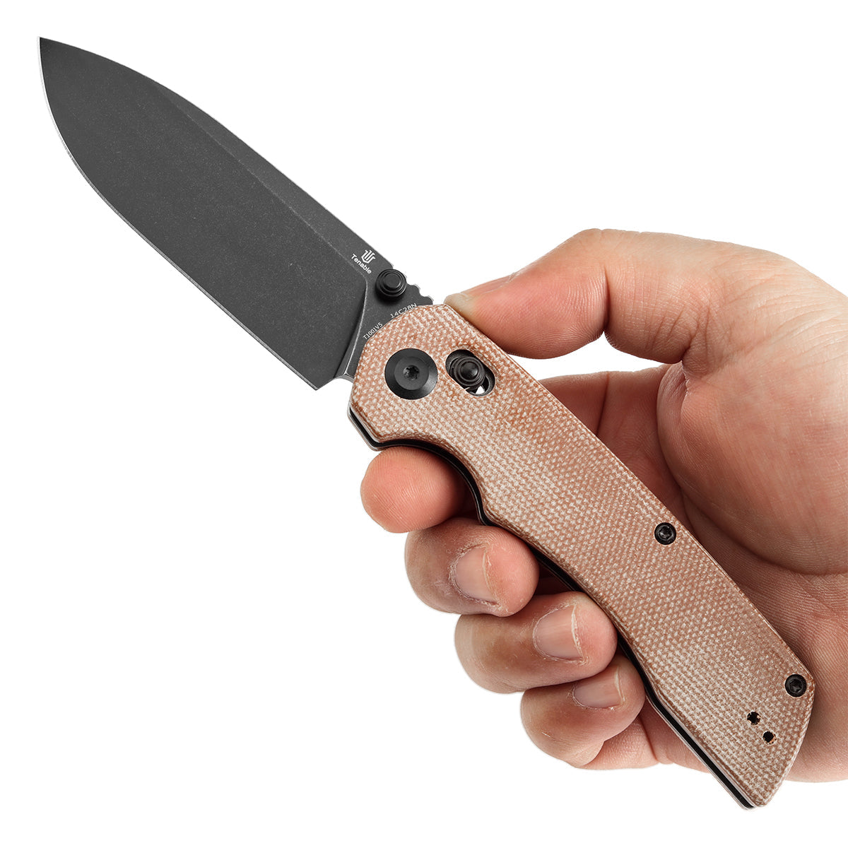 Tenable Kryo T1001V5 Blackwash 14C28N Blade Brown Micarta Handle Crossbar Lock Folding Knife