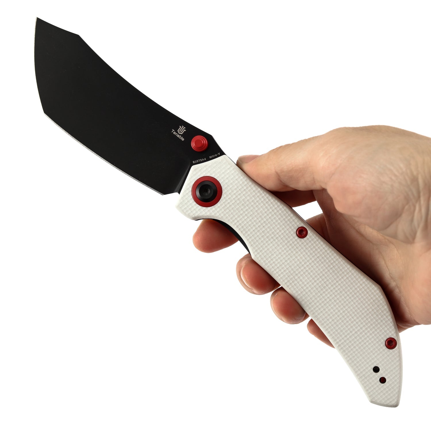 Tenable Tipper B1079A4 Blackwash Nitro-V Blade White G10 Handle Liner Lock Folding Knife