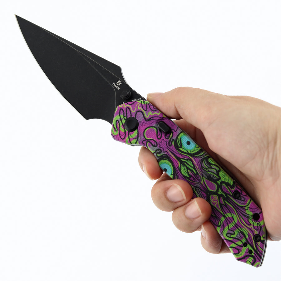 Tenable Fenrir B1034H17 Blackwash D2 Blade Jade G10 with Purple Undead Print Handle Top Liner Lock Folding Knife