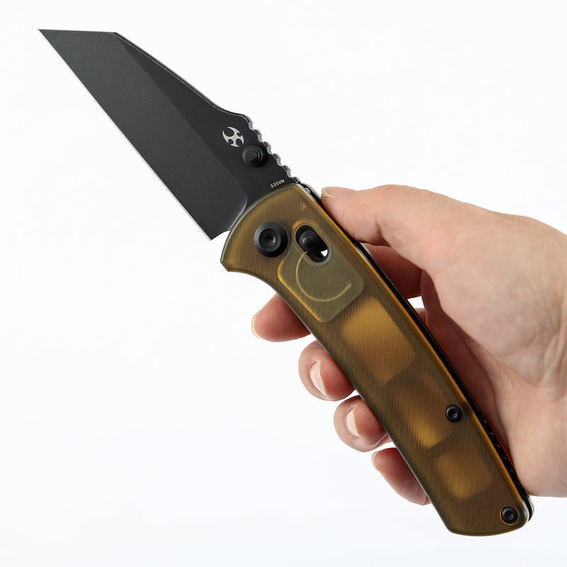 Kansept Main Street K1015V4 CPM-S35VN Blade Amber PEI Handle Crossbar Lock Folding Knife