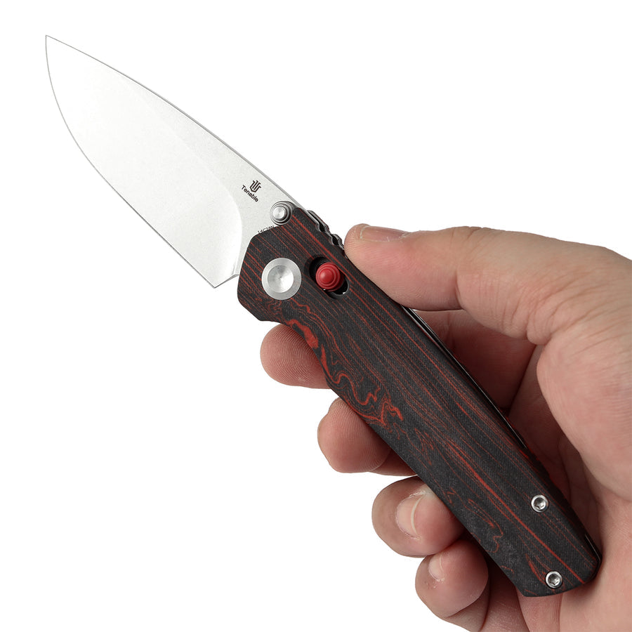 Tenable Raven T2109V3 14C28N Blade Red and Black G-mascus Handle Cross Bar Lock Folding Knife
