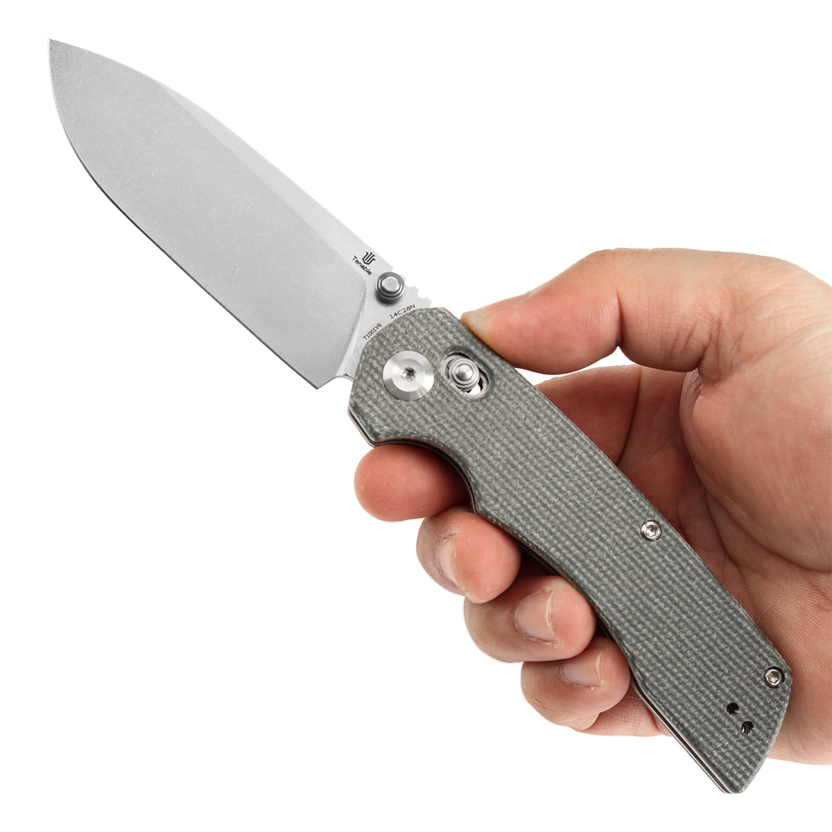 Tenable Kryo T1001V6 Stonewashed 14C28N Blade Green Micarta Handle Crossbar Lock Folding Knife