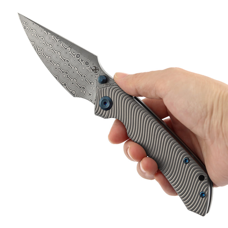 Kansept Fenrir K1034C4 Damascus Blade Titanium Handle Frame Lock Folding Knife
