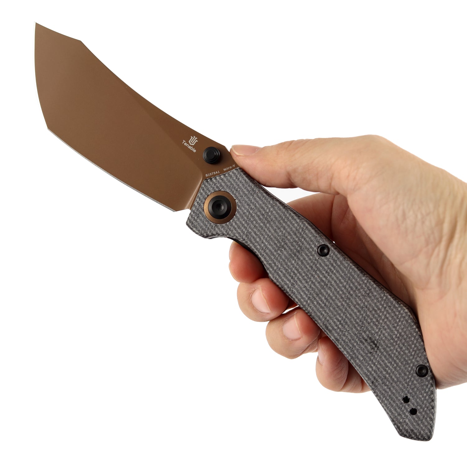 Tenable Tipper B1079A1 Rose Gold Nitro-V Blade Black Micarta Handle Liner Lock Folding Knife