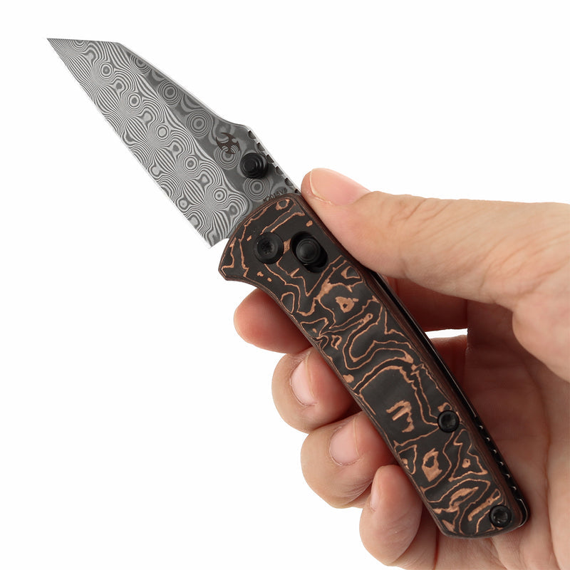 Kansept Little Main Street K2015V5 Damascus Blade Copper Carbon Fiber Handle Crossbar Lock Folding Knife