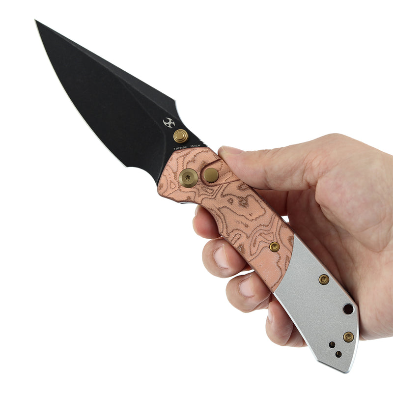 Kansept Fenrir T1034B2 Blackwash 154CM Blade G10 with Copper Foil Handle Button Lock Folding Knife