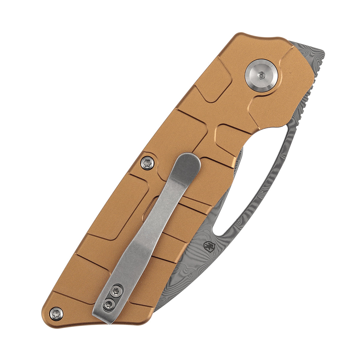 Tenable Goblin L B3016A2 Water Ripple Damascus Blade Bronze Anodized Aluminum Handle Liner Lock Folding Knife