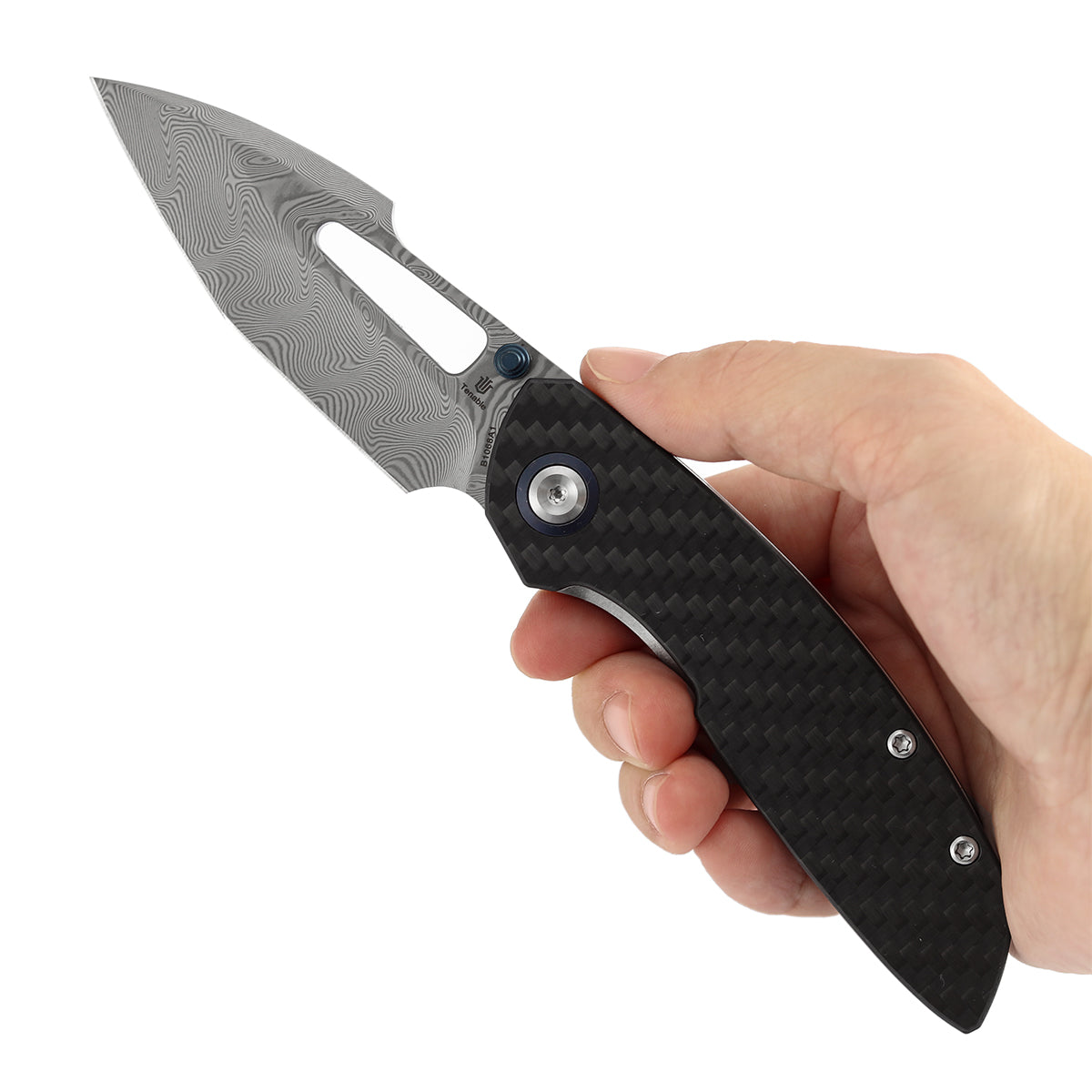 Tenable Link B1068A1 Damascus Blade Twill Carbon Fiber & G10 Handle Liner Lock Folding Knife