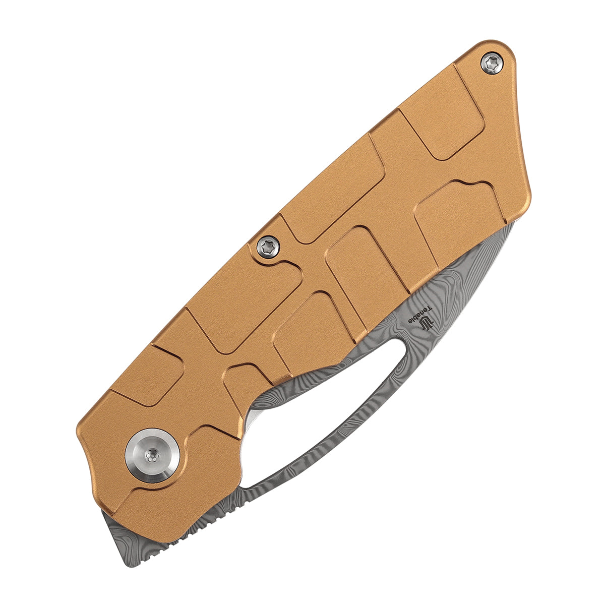 Tenable Goblin L B3016A2 Water Ripple Damascus Blade Bronze Anodized Aluminum Handle Liner Lock Folding Knife