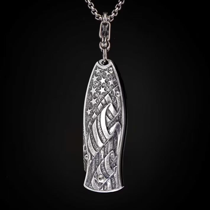 William Henry B02 FREEDOM Pendant Knife Damascus Blade Silver Handle
