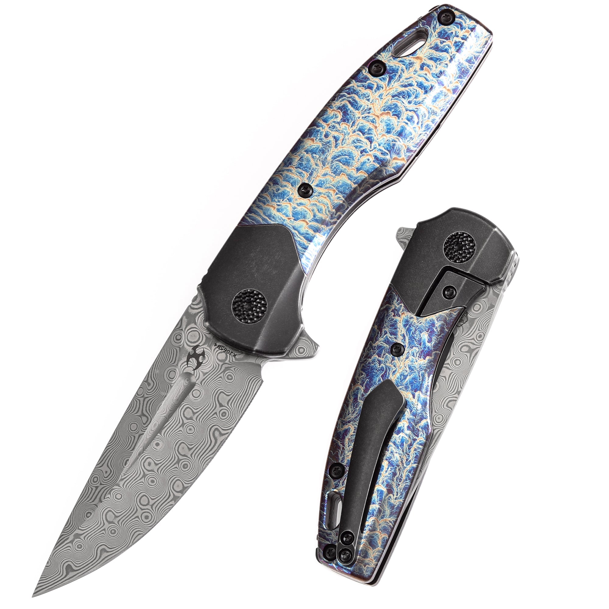 Kansept Cassowary K2065B4 Damascus Blade Titanium Handle Edc Flipper Knife