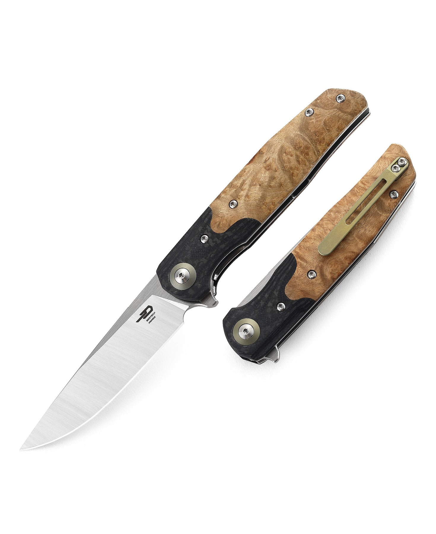 Bestech Ascot BG19D 14C28N Blade Carbon Fiber+G10+Wood Handle Liner Lock Folding Knife