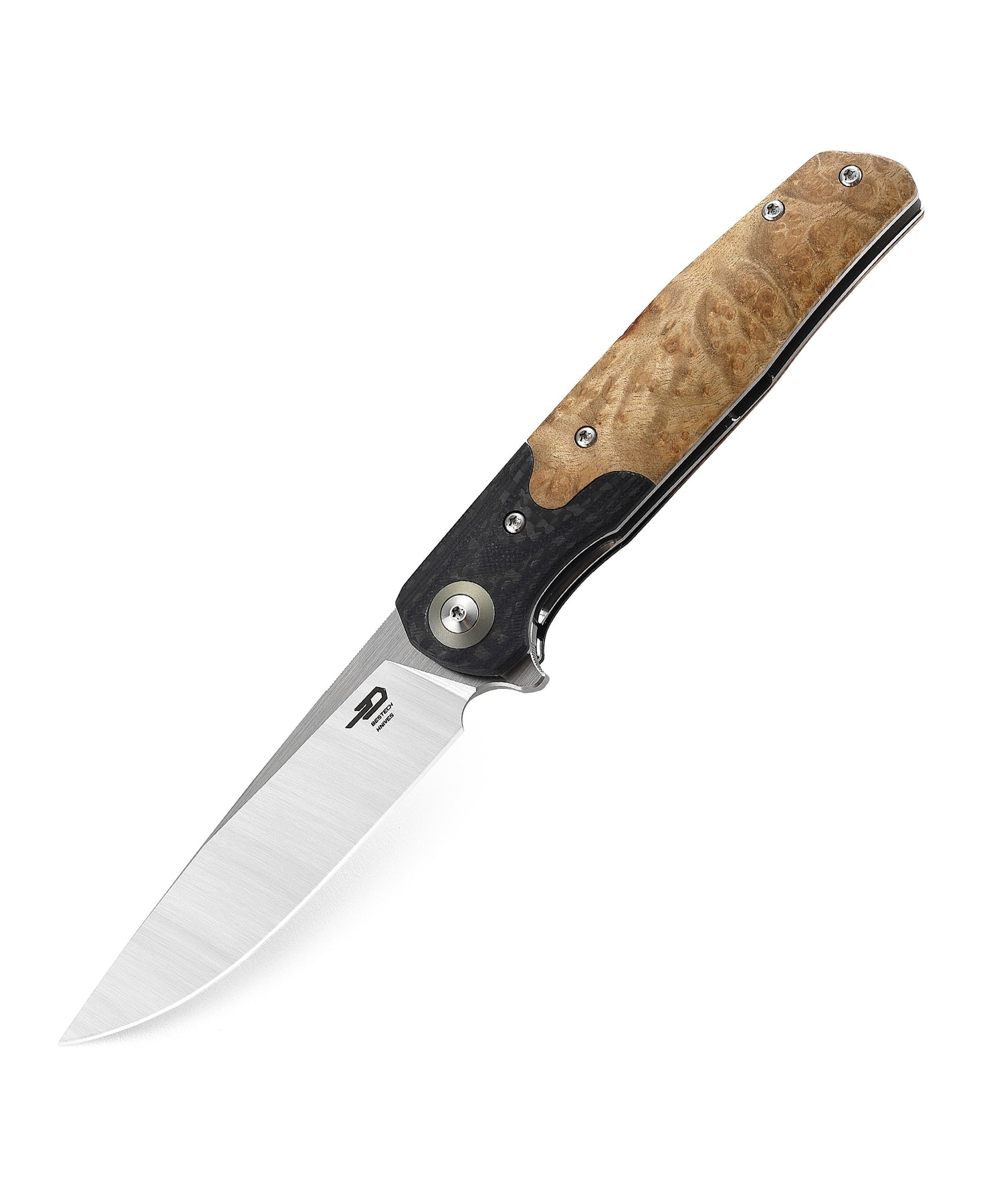 Bestech Ascot BG19D 14C28N Blade Carbon Fiber+G10+Wood Handle Liner Lock Folding Knife