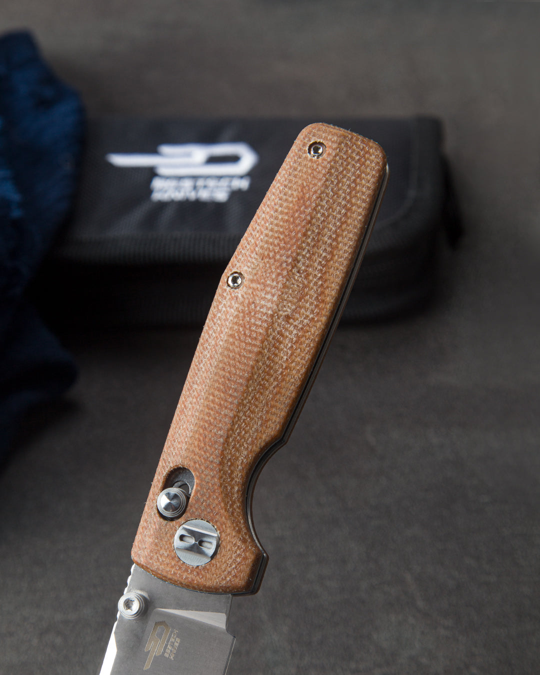 Bestech Slasher BG43D D2 Blade Micarta Handle Crossbar Lock Folding Knife