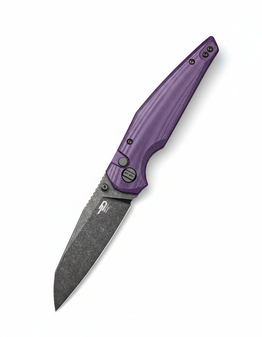 Bestech Snakebird BG58E 14C28N Blade Purple G10 Handle Button Lock Folding Knife