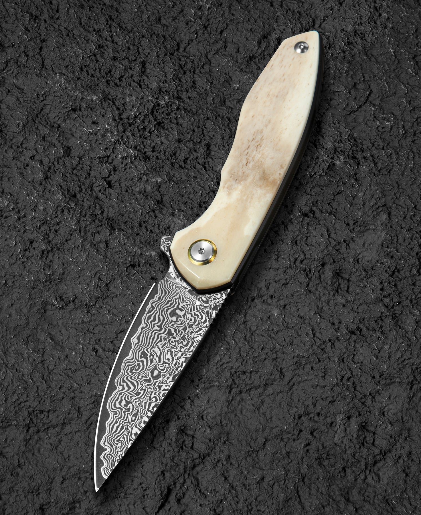 Bestech Bambi BL08A Damascus Blade Ox Bone Handle Liner Lock Folding Knife