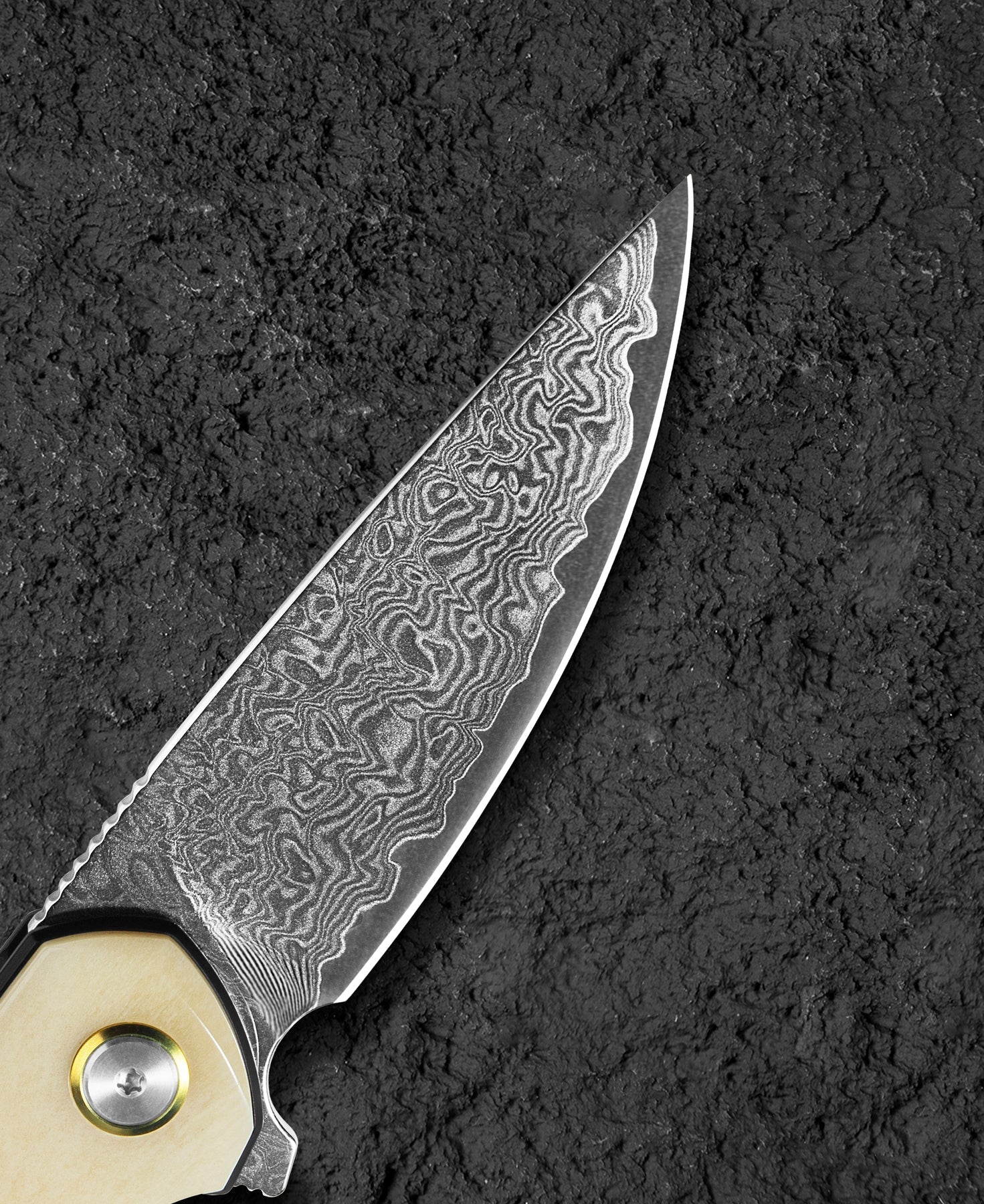 Bestech Bambi BL08B Damascus Blade Ox Bone Handle Liner Lock Folding Knife