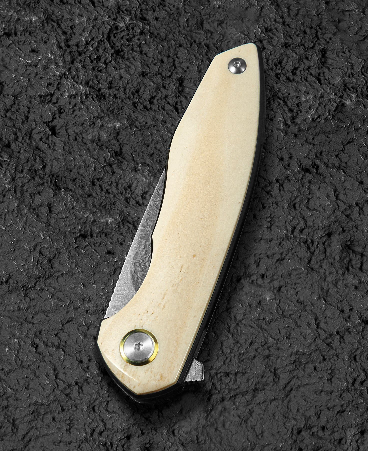 Bestech Bambi BL08B Damascus Blade Ox Bone Handle Liner Lock Folding Knife