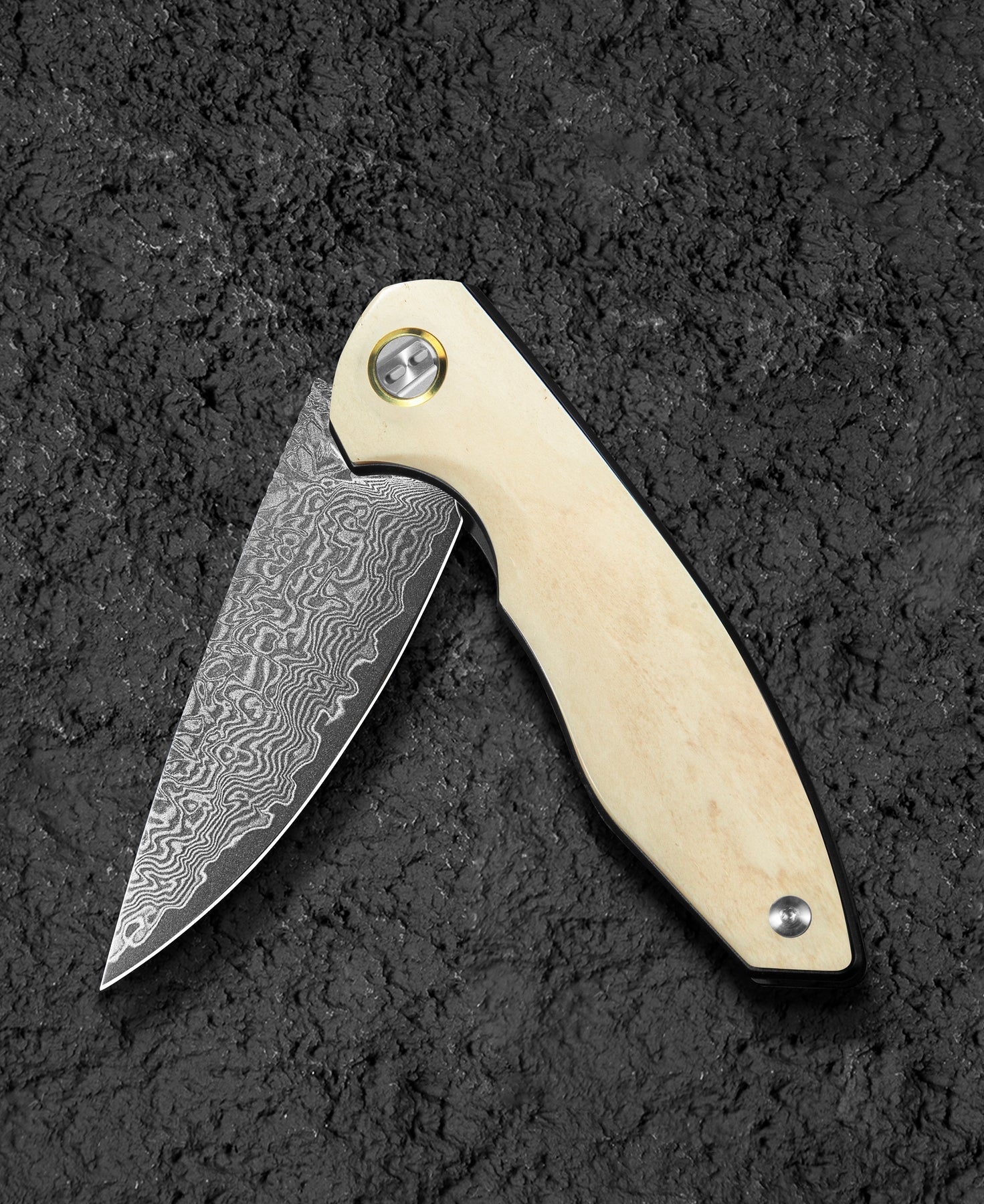 Bestech Bambi BL08B Damascus Blade Ox Bone Handle Liner Lock Folding Knife