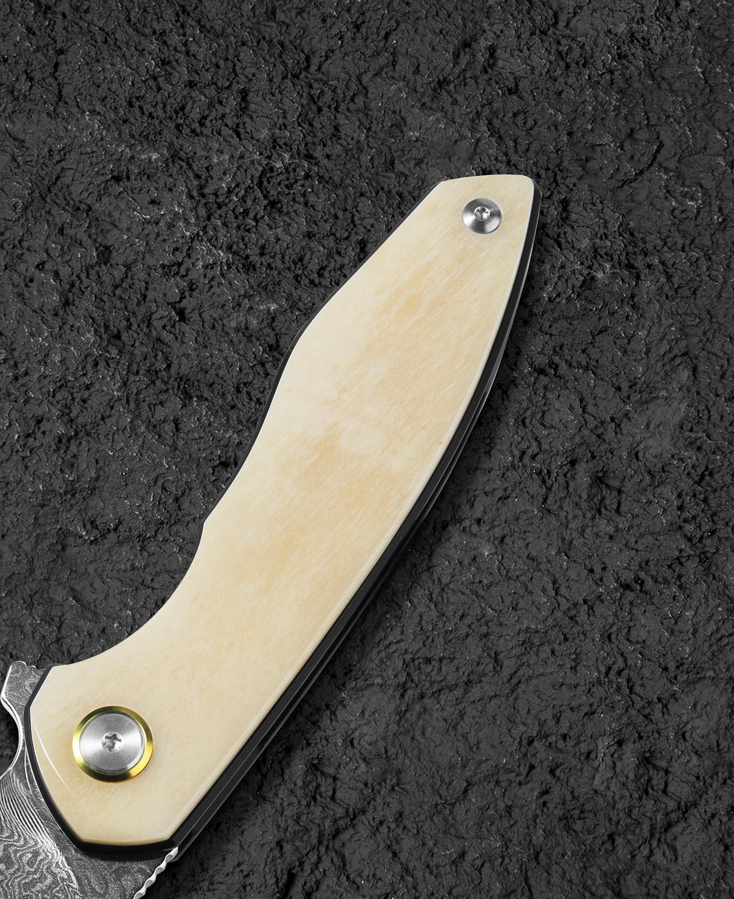 Bestech Bambi BL08B Damascus Blade Ox Bone Handle Liner Lock Folding Knife