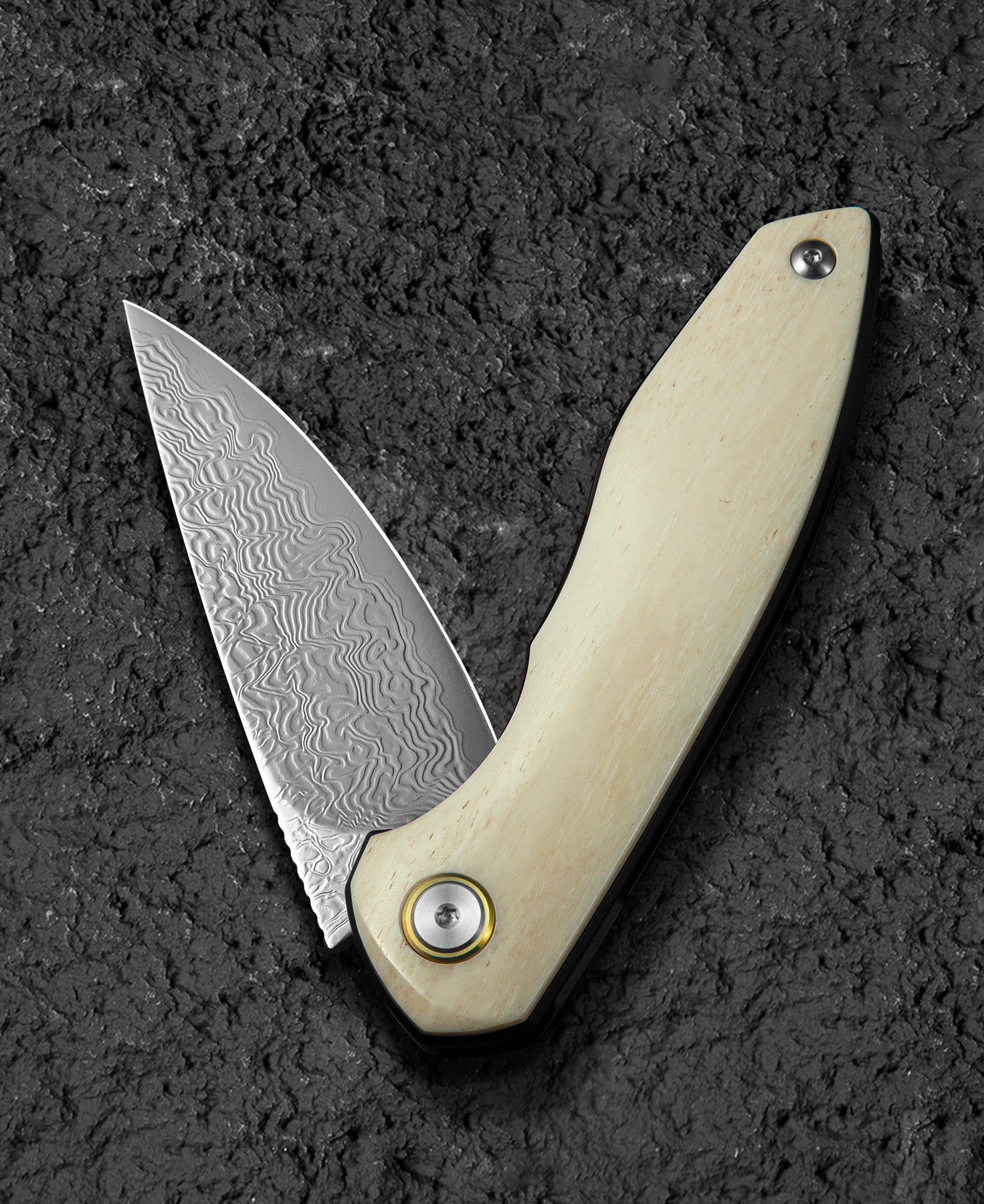 Bestech Bambi BL08C Damascus Blade Ox Bone Handle Liner Lock Folding Knife