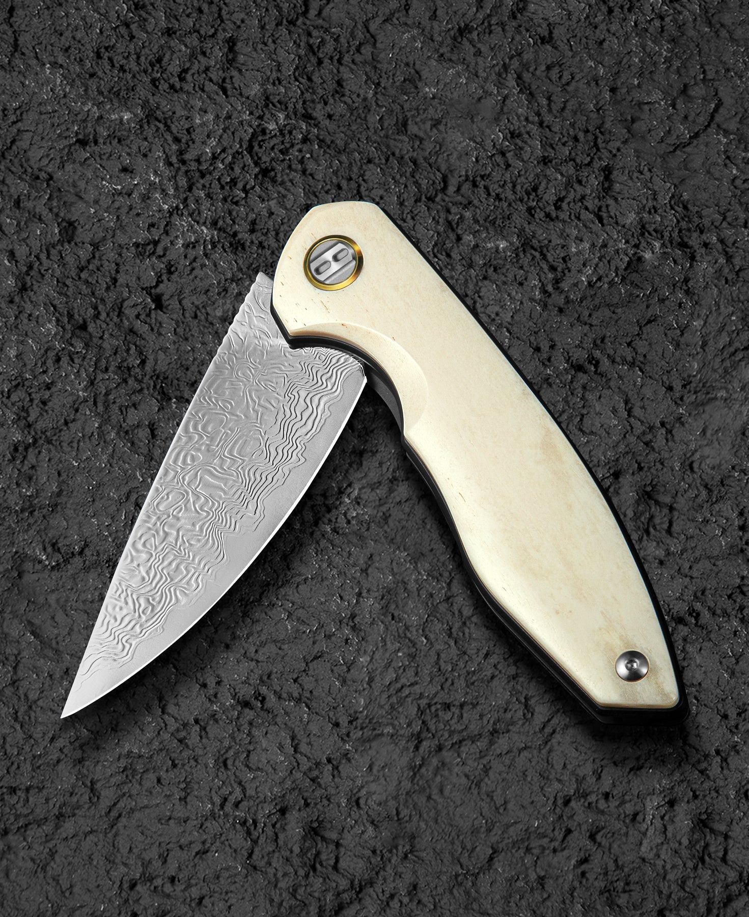 Bestech Bambi BL08C Damascus Blade Ox Bone Handle Liner Lock Folding Knife