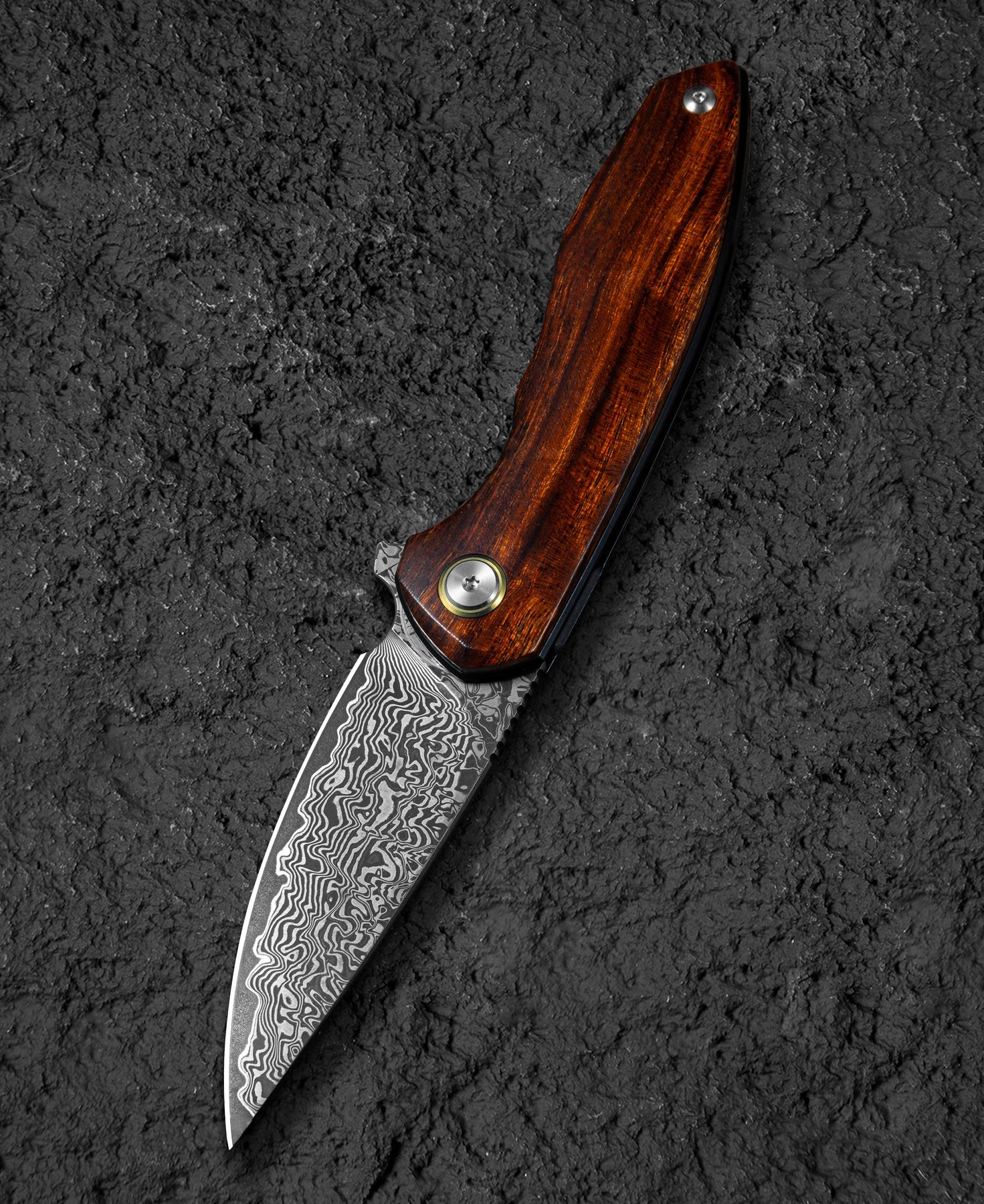 Bestech Bambi BL08D Damascus Blade Iron Wood Handle Liner Lock Folding Knife