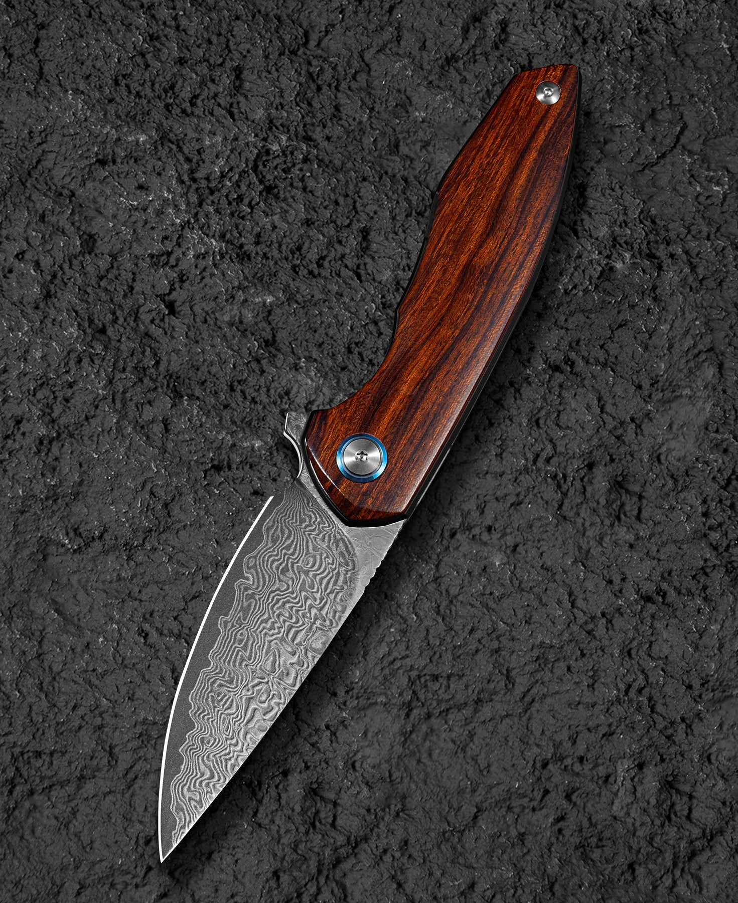 Bestech Bambi BL08E Damascus Blade Iron Wood Handle Liner Lock Folding Knife