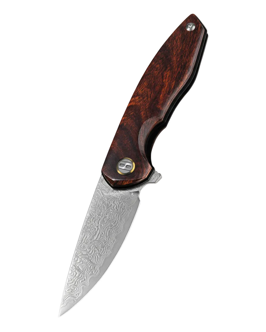Bestech Bambi BL08F Damascus Blade Iron Wood Handle Liner Lock Folding Knife
