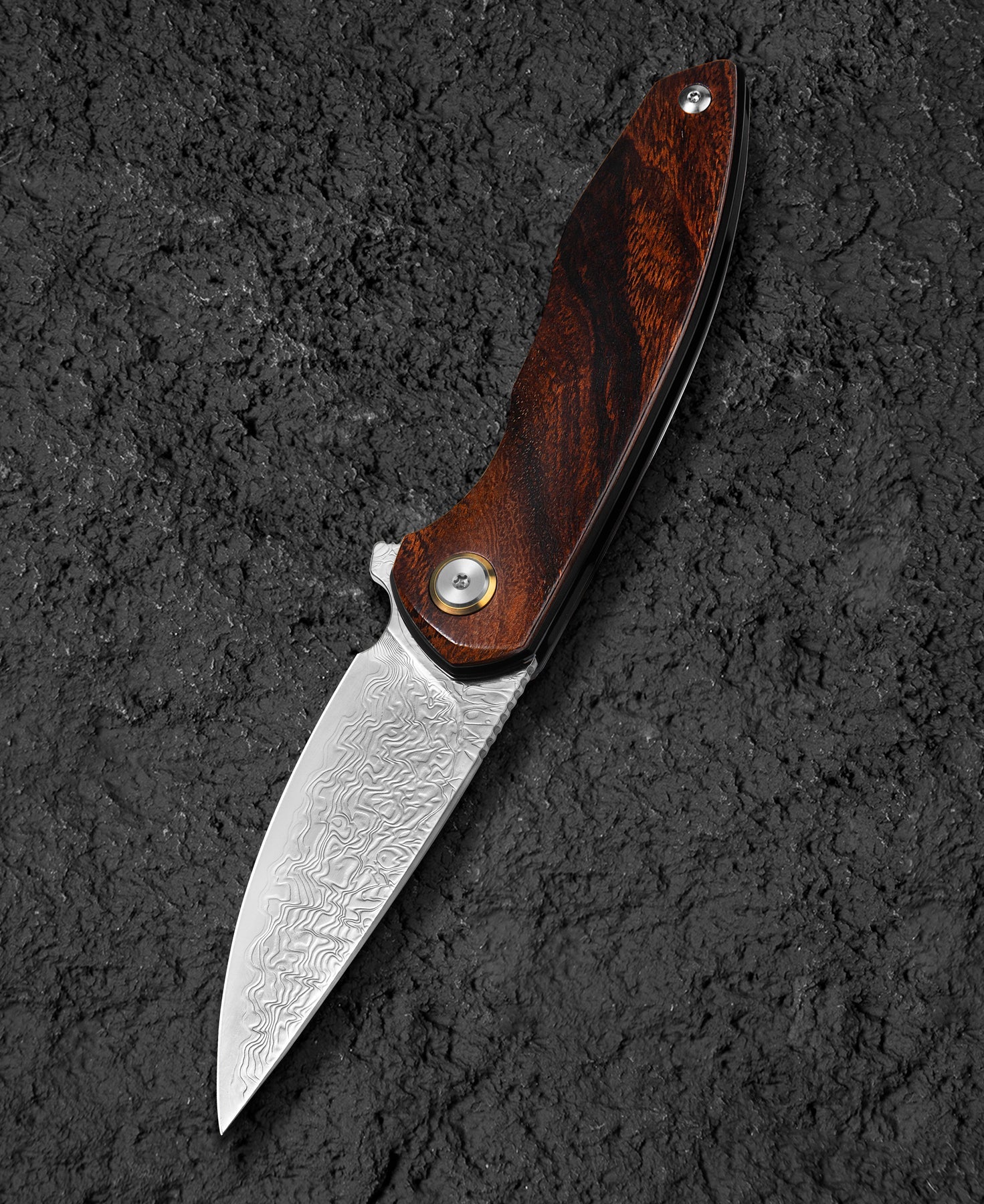 Bestech Bambi BL08F Damascus Blade Iron Wood Handle Liner Lock Folding Knife
