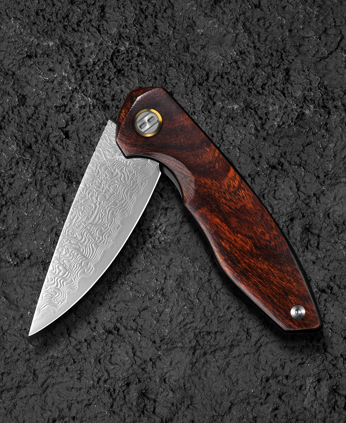 Bestech Bambi BL08F Damascus Blade Iron Wood Handle Liner Lock Folding Knife