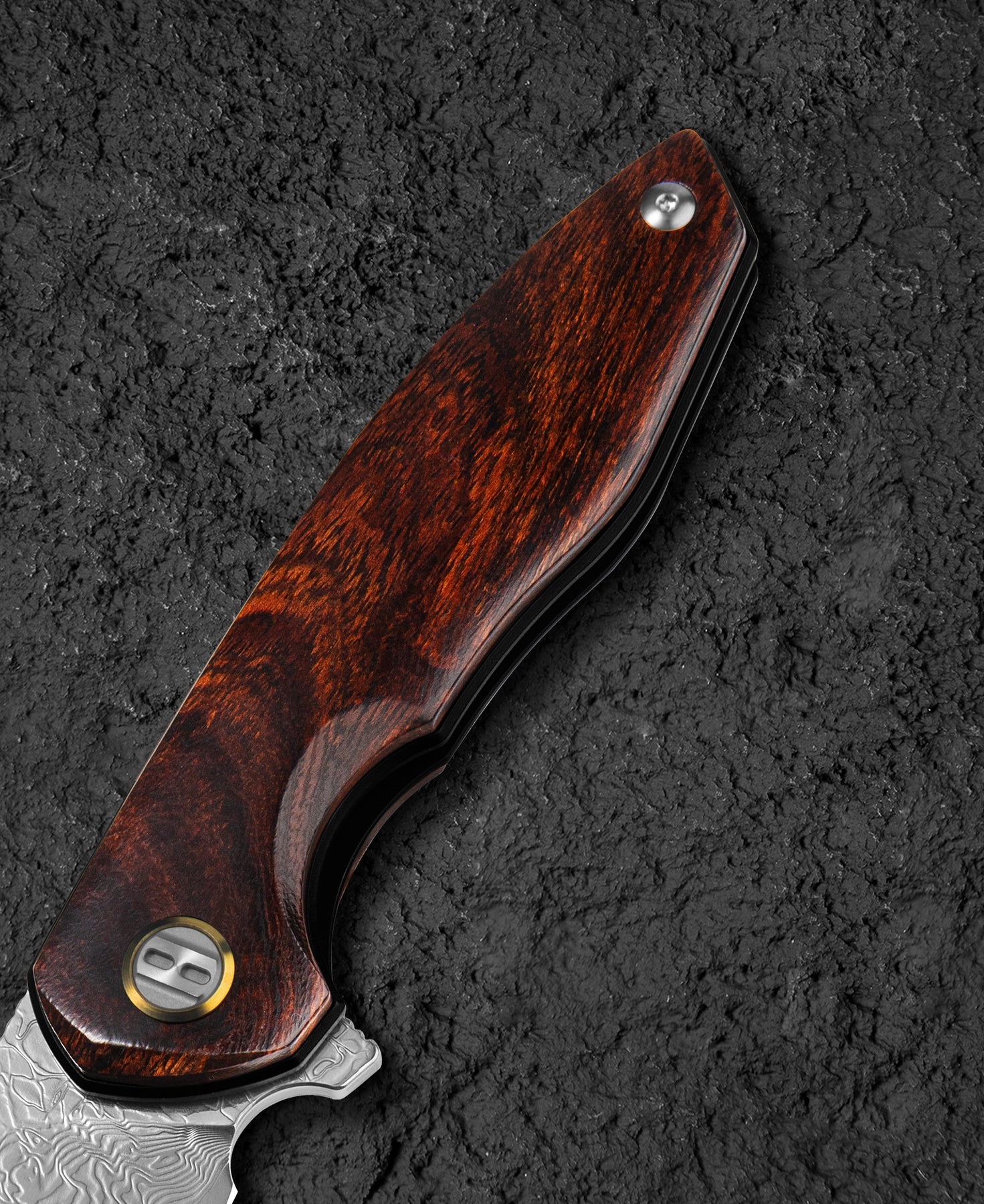 Bestech Bambi BL08F Damascus Blade Iron Wood Handle Liner Lock Folding Knife
