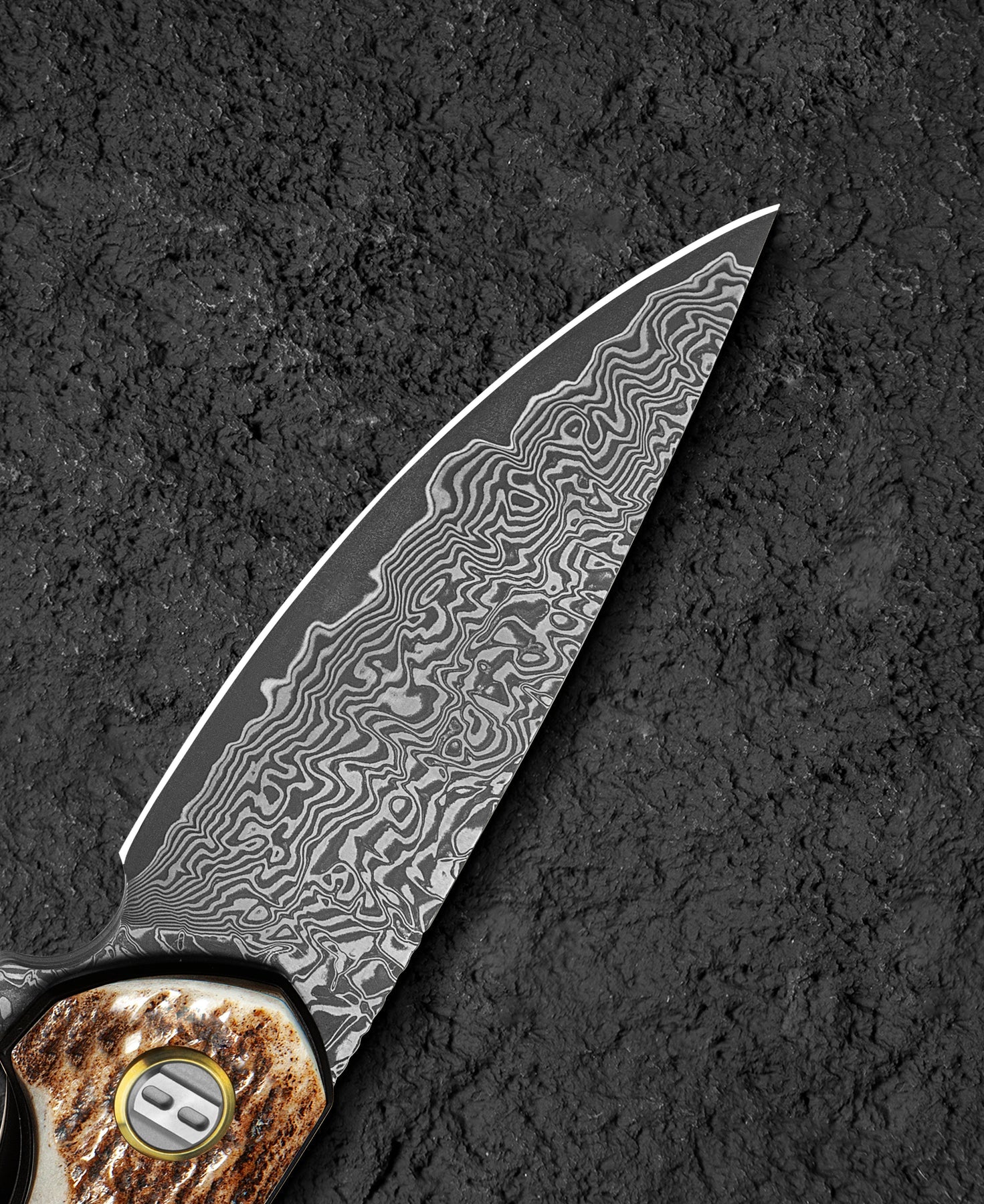 Bestech Bambi BL08G Damascus Blade Stag Horn Handle Liner Lock Folding Knife
