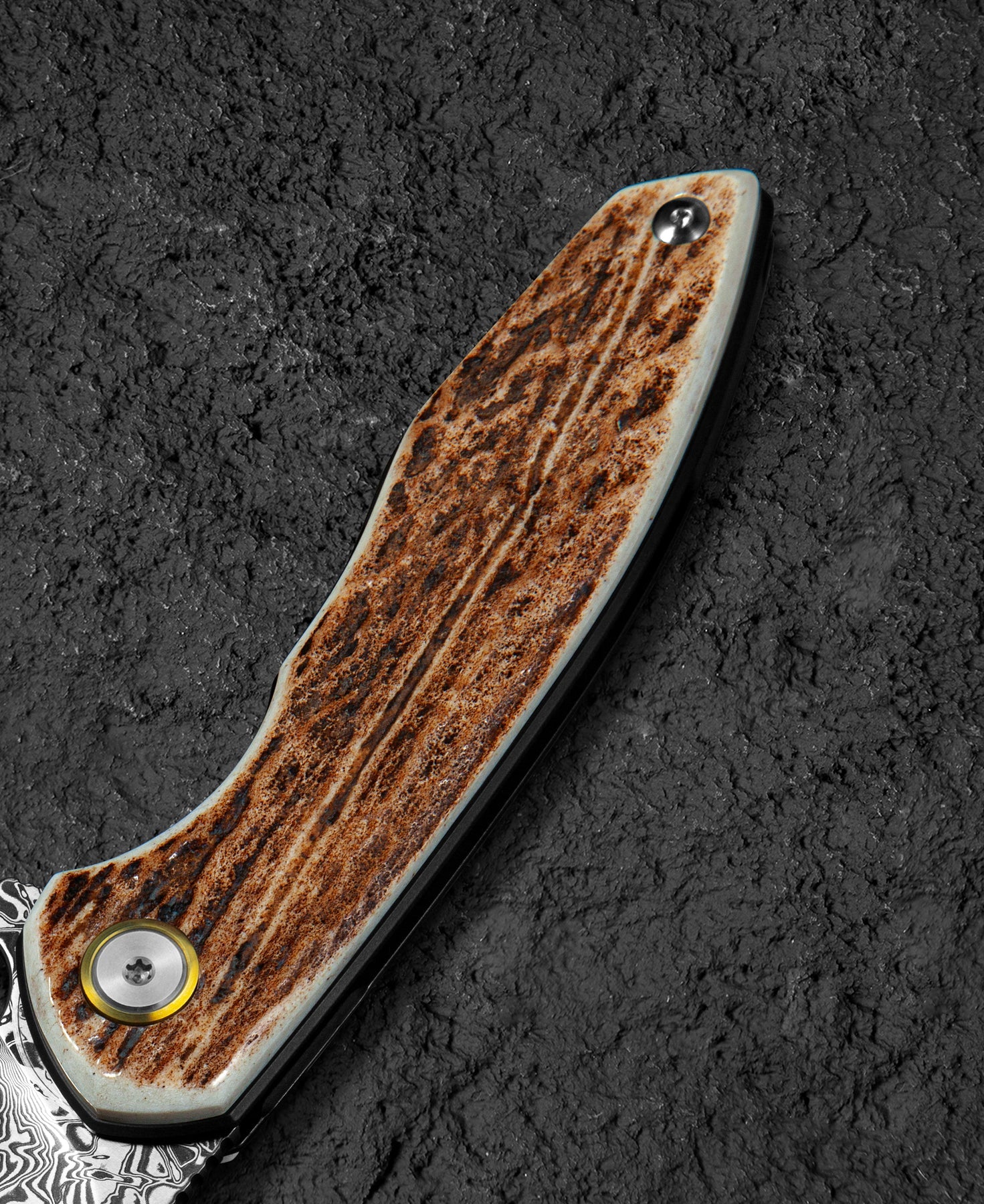 Bestech Bambi BL08G Damascus Blade Stag Horn Handle Liner Lock Folding Knife