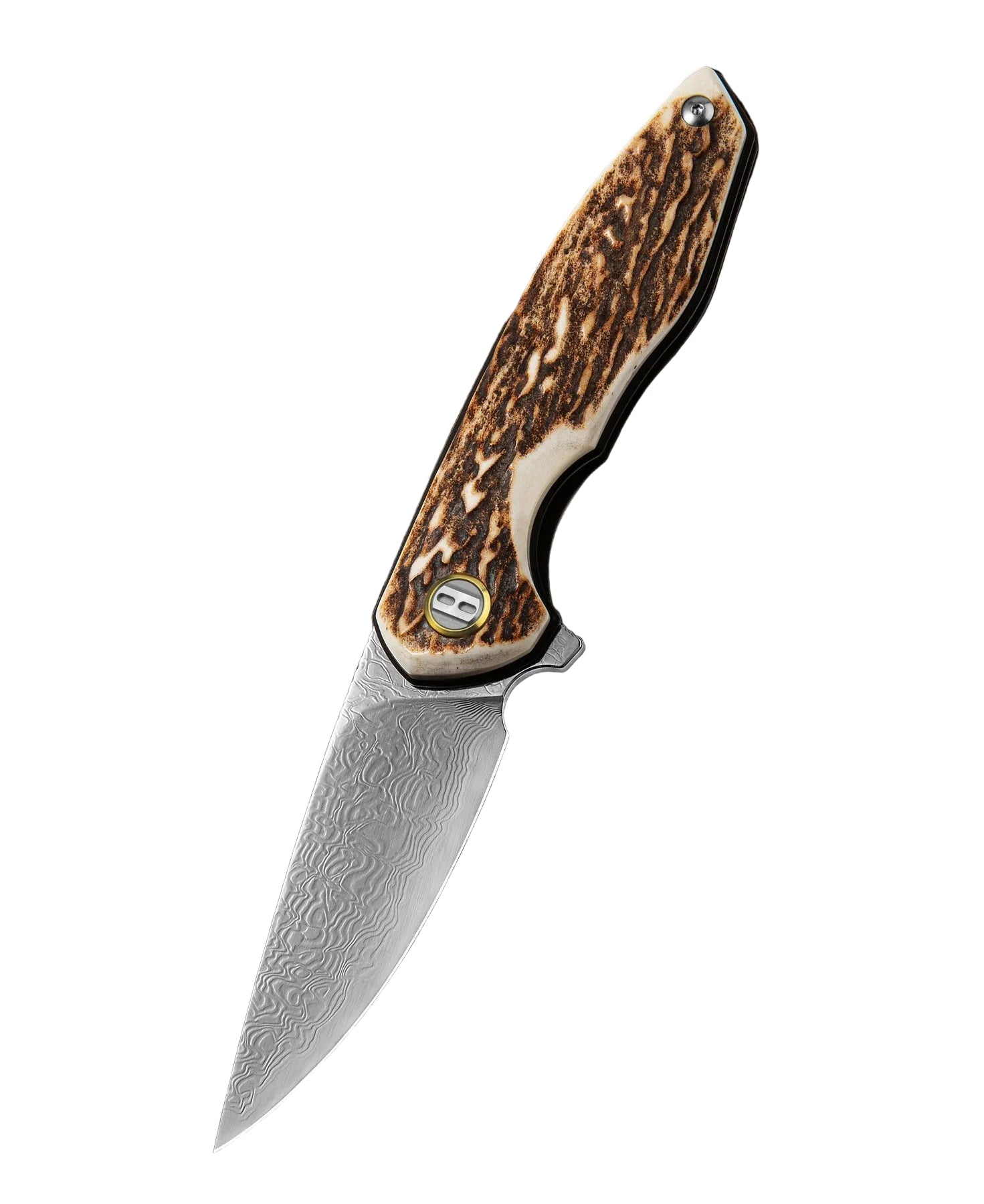 Bestech Bambi BL08H Damascus Blade Stag Horn Handle Liner Lock Folding Knife