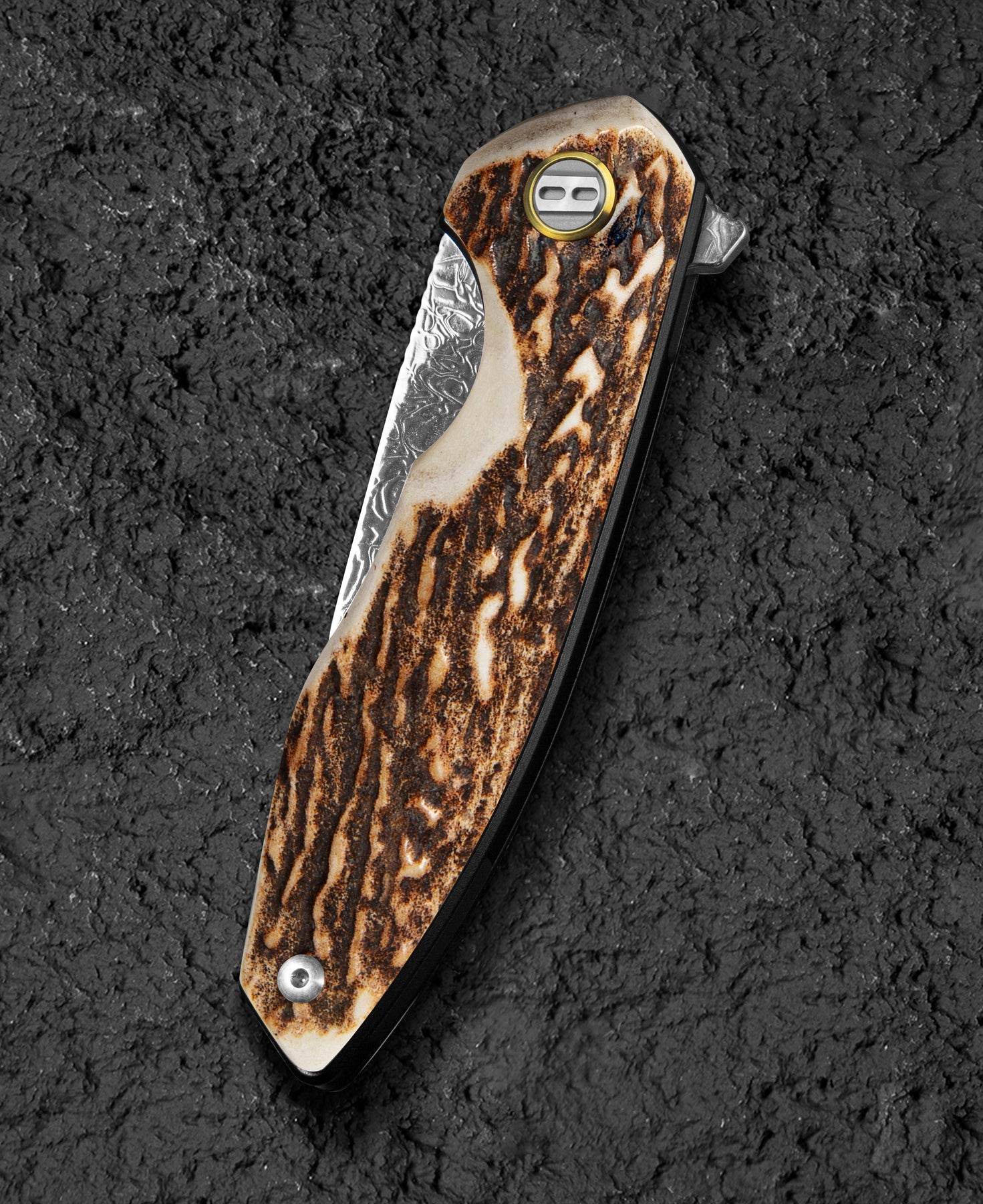 Bestech Bambi BL08H Damascus Blade Stag Horn Handle Liner Lock Folding Knife