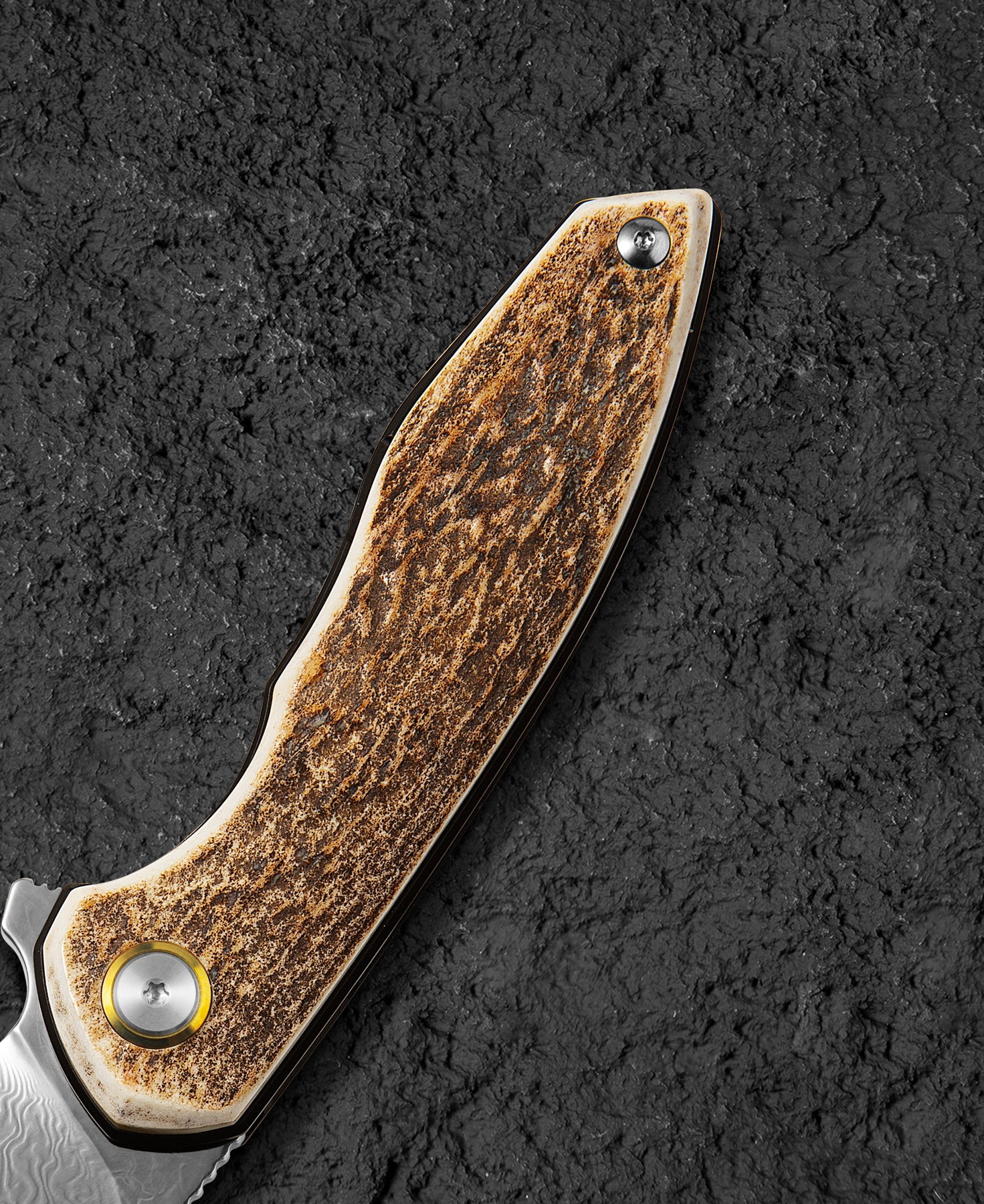 Bestech Bambi BL08H Damascus Blade Stag Horn Handle Liner Lock Folding Knife