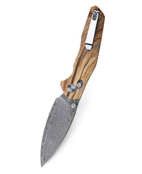 Bestechman Ronan BMK02M Damascus Blade Olivewood Handle Crossbar Lock Folding Knife