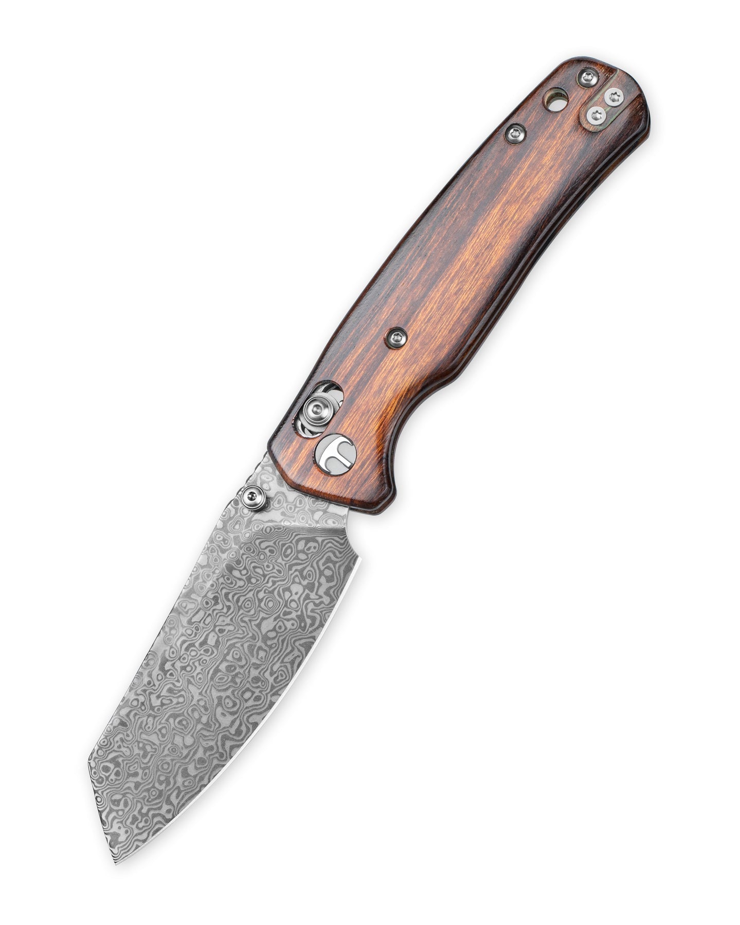 Bestechman Cicada's Wing BMK06-W-4 Damascus Blade Desert Ironwood Handle Crossbar Lock Folding Knife
