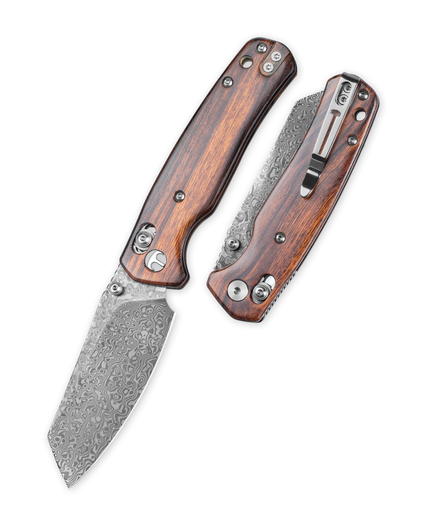 Bestechman Cicada's Wing BMK06-W-4 Damascus Blade Desert Ironwood Handle Crossbar Lock Folding Knife