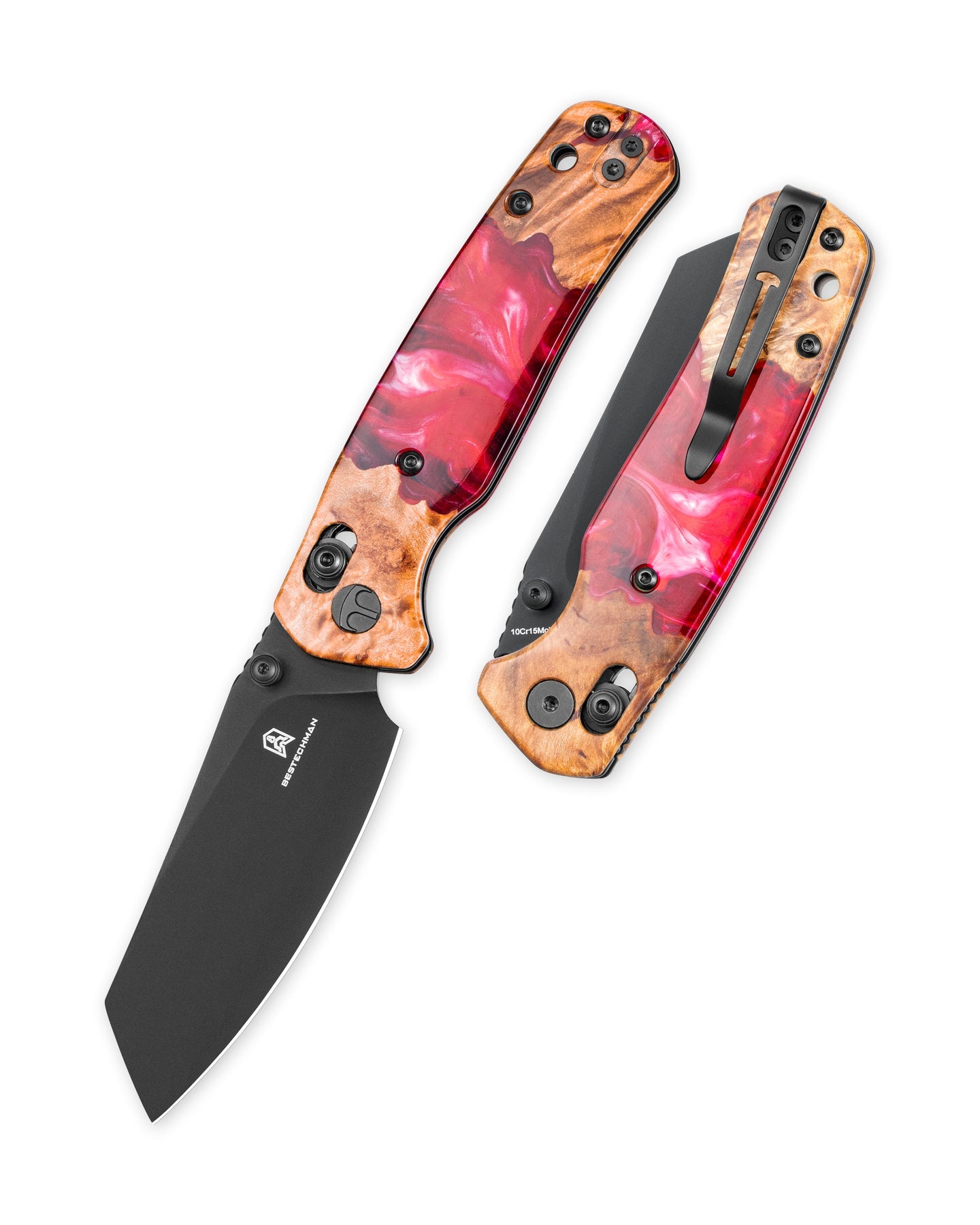 Bestechman Cicada's Wing BMK06-W-5 10Cr15MoV Blade Wood and Resin Handle Crossbar Lock Folding Knife
