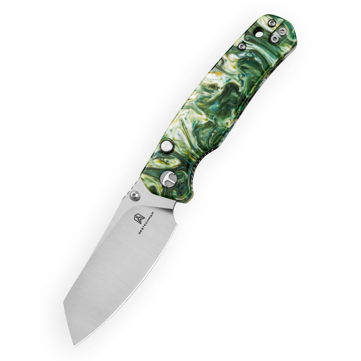 Bestechman Cicada's Wing-TL BMK24-R-1 10Cr15CoMoV Blade Green Resin Handle Top Liner Lock Folding Knife