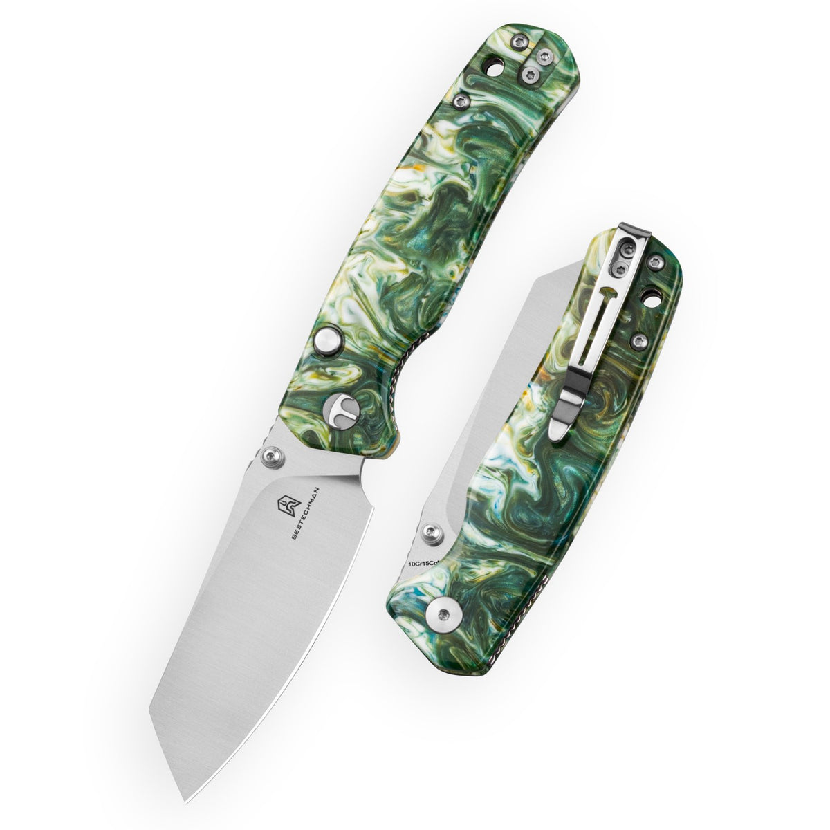 Bestechman Cicada's Wing-TL BMK24-R-1 10Cr15CoMoV Blade Green Resin Handle Top Liner Lock Folding Knife