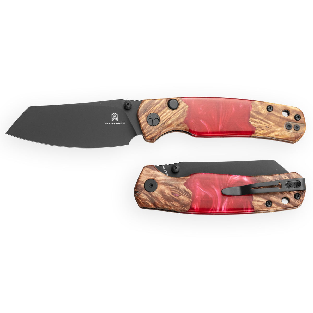 Bestechman Cicada's Wing-TL BMK24-W-1 10Cr15CoMoV Blade Wood and Red Resin Handle Top Liner Lock Folding Knife
