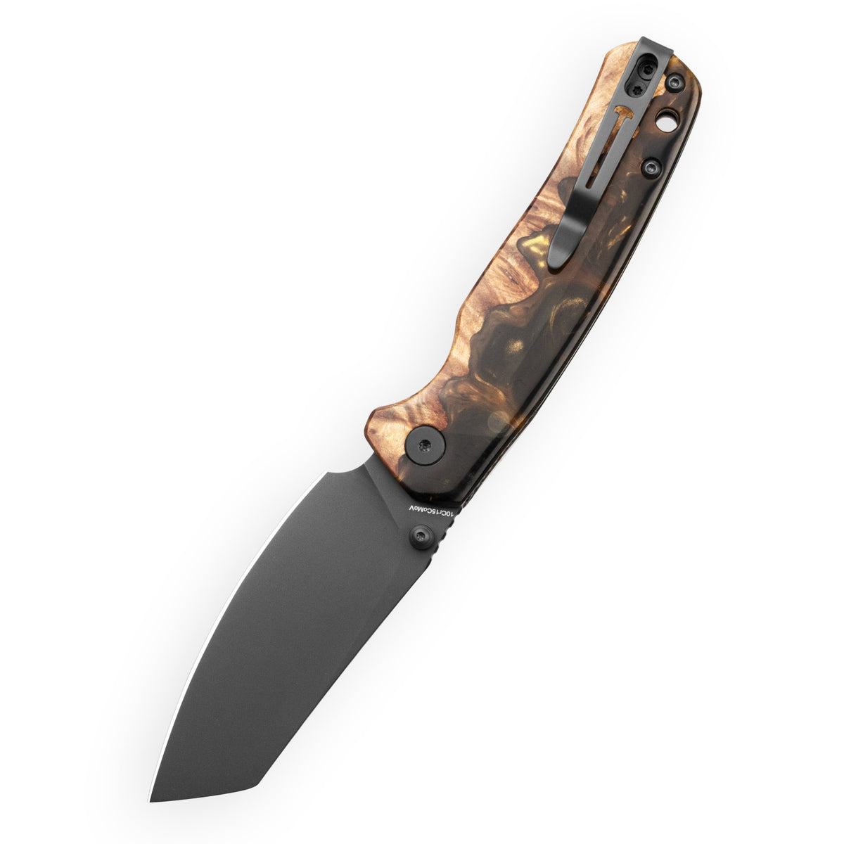 Bestechman Cicada's Wing-TL BMK24-W-2 10Cr15CoMoV Blade Wood and Black+Gold Resin Handle Top Liner Lock Folding Knife
