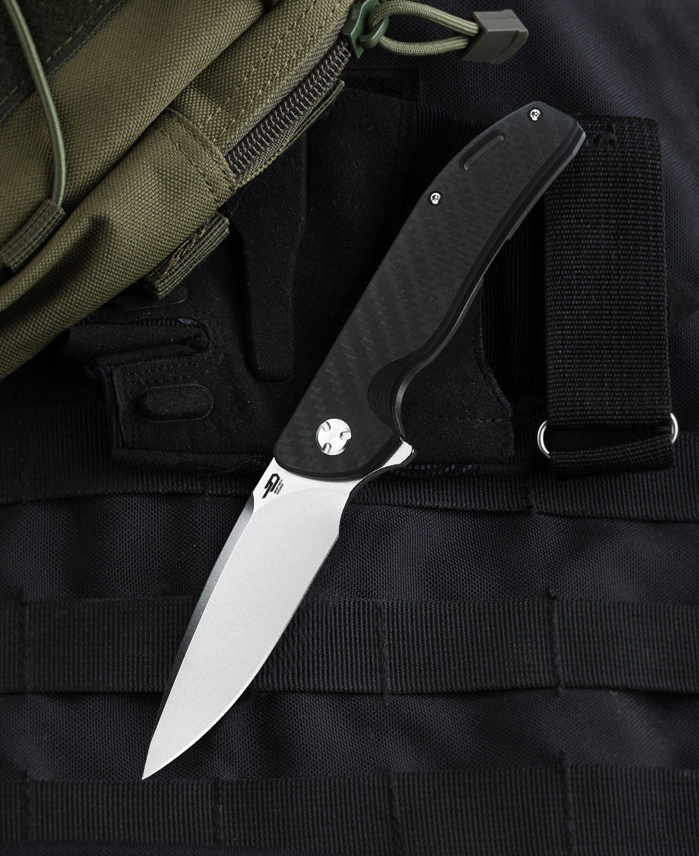 Bestech Bison BT1904A-1 D2 Blade Titanium and Carbon Fiber Handle Frame Lock Folding Knife
