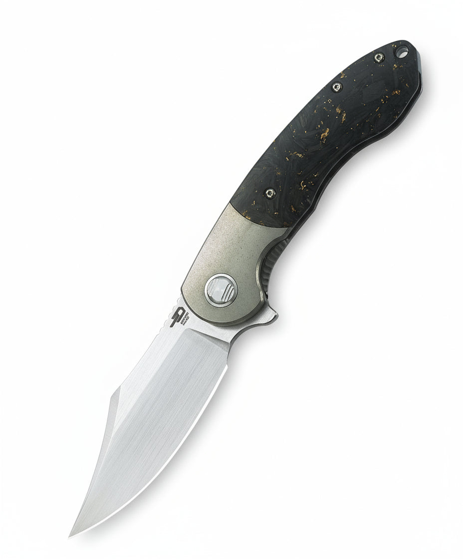Bestech Bowietie BT1906D M390 Blade Titanium+Carbon Fiber With Gold Handle Frame Lock Folding Knife