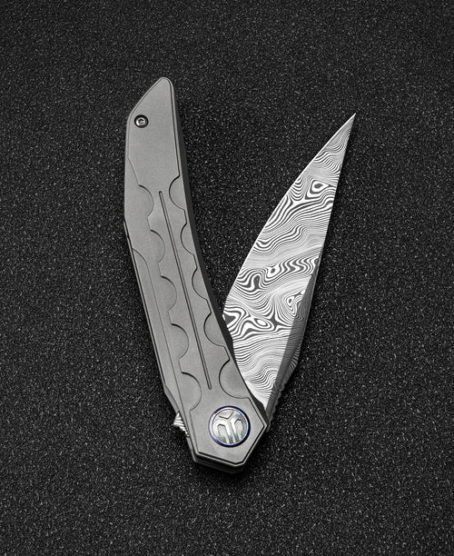 Bestech Samari BT2009G Damascus Blade Titanium Handle Frame Lock Folding Knife