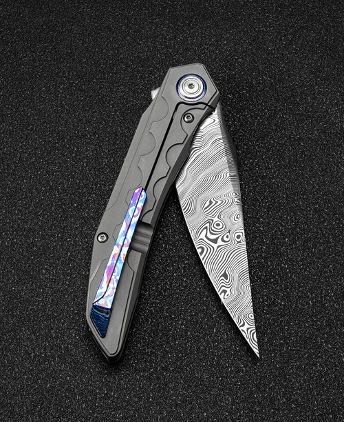Bestech Samari BT2009G Damascus Blade Titanium Handle Frame Lock Folding Knife