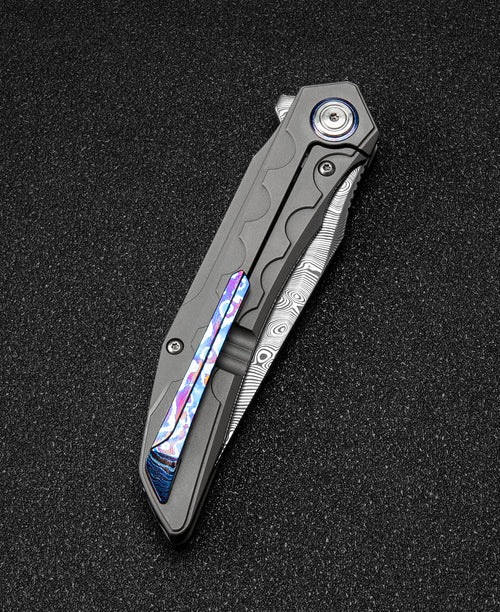 Bestech Samari BT2009G Damascus Blade Titanium Handle Frame Lock Folding Knife